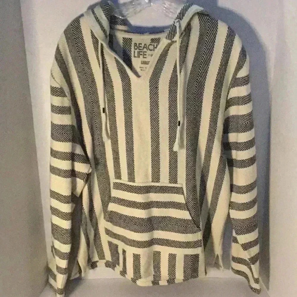 Beach Life Women Stripe Poncho Hoodie Pullover Size L - Picture 2 of 6